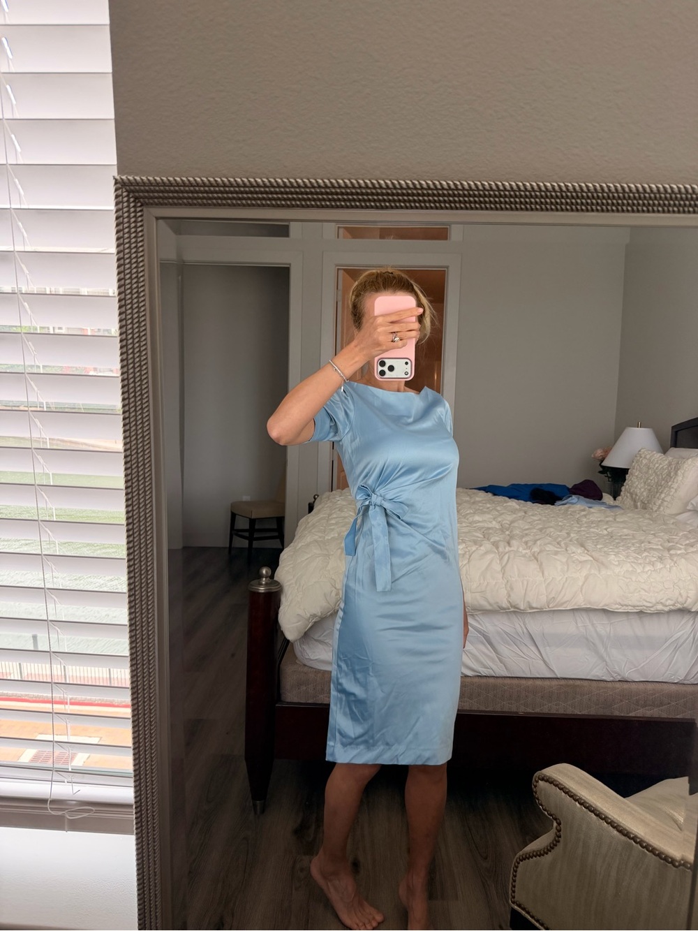 Space Style Concept Powder Blue Tie-Waist Midi Dress